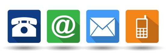 Bild zeigt die Symbole für ein Telefon, das @-Zeichen, einen Briefumschlag und ein Handy Bild zeigt die Symbole für ein Telefon, das @-Zeichen, einen Briefumschlag und ein Handy